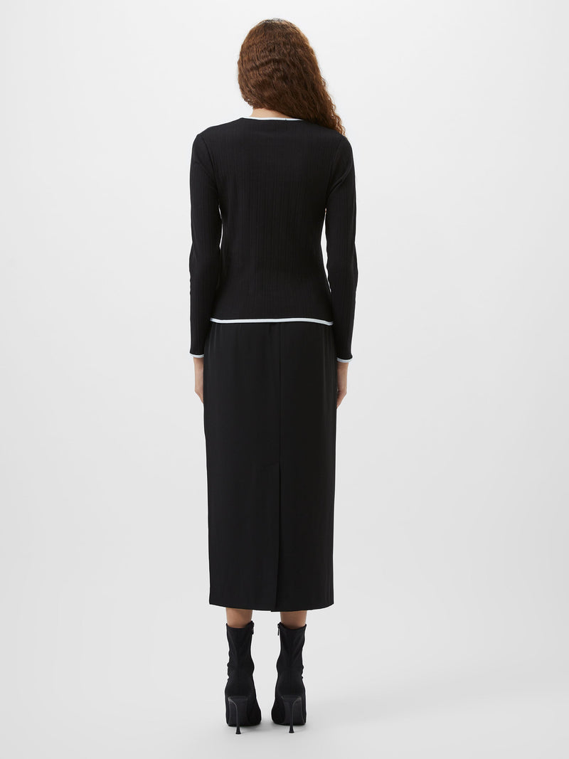 French Connection Sasia Rib Contrast Binding Top Black/White