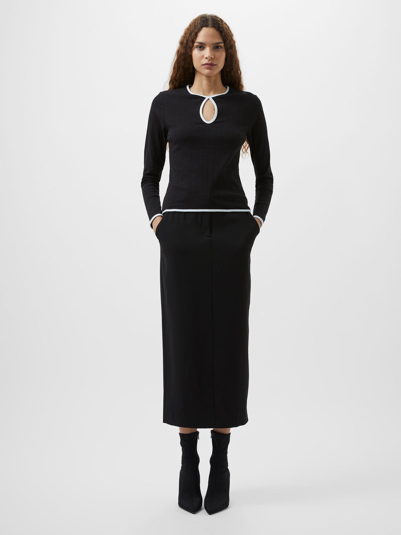French Connection Sasia Rib Contrast Binding Top Black/White