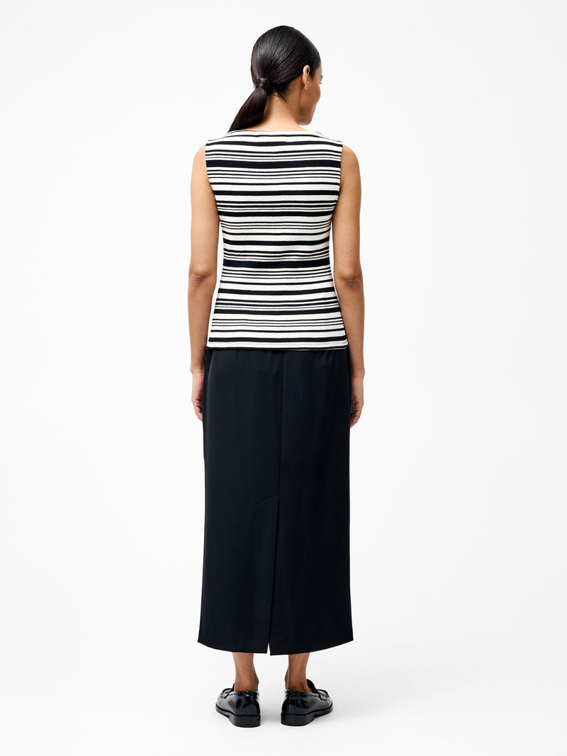 French Connection Sasia Rib Stripe Fitted Top Black/White