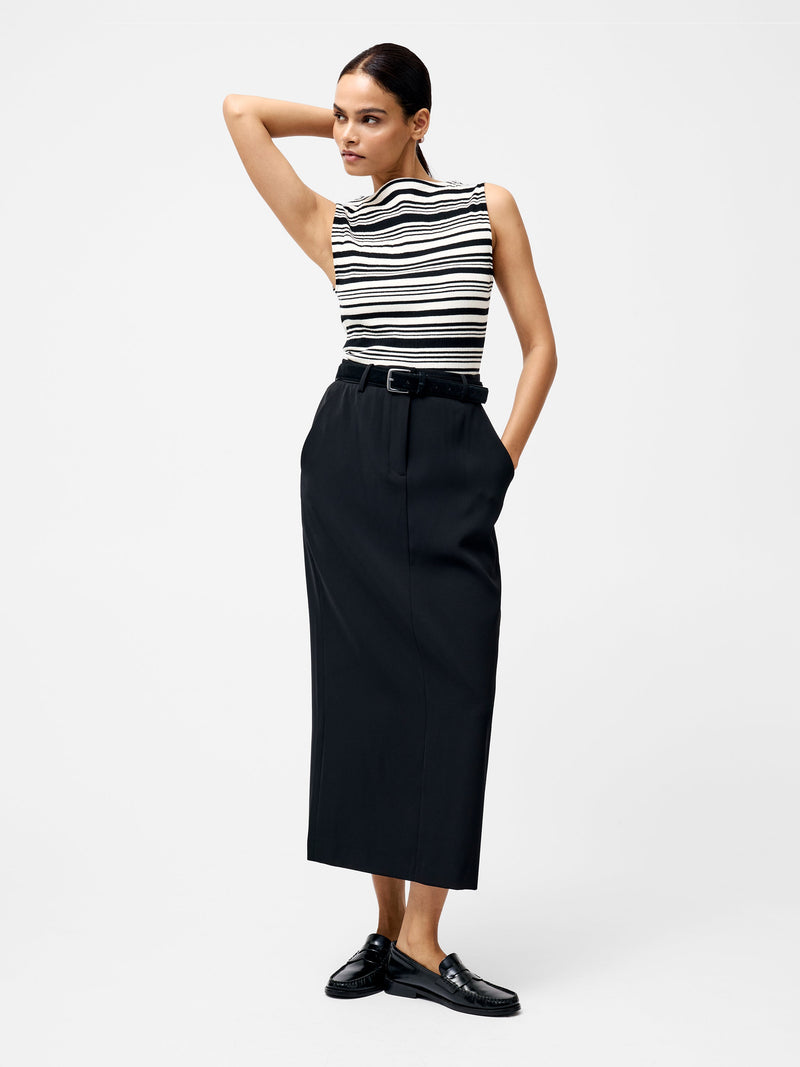 French Connection Sasia Rib Stripe Fitted Top Black/White