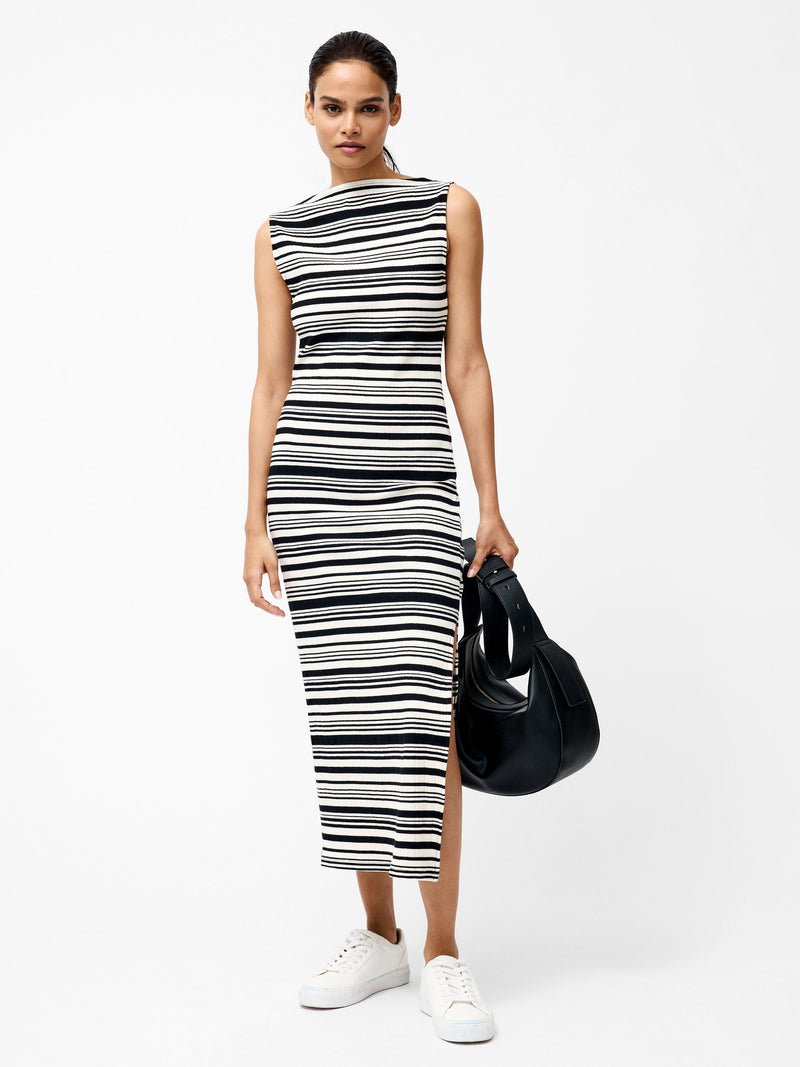French Connection Sasia Rib Stripe Sleeveless Dress Black/White
