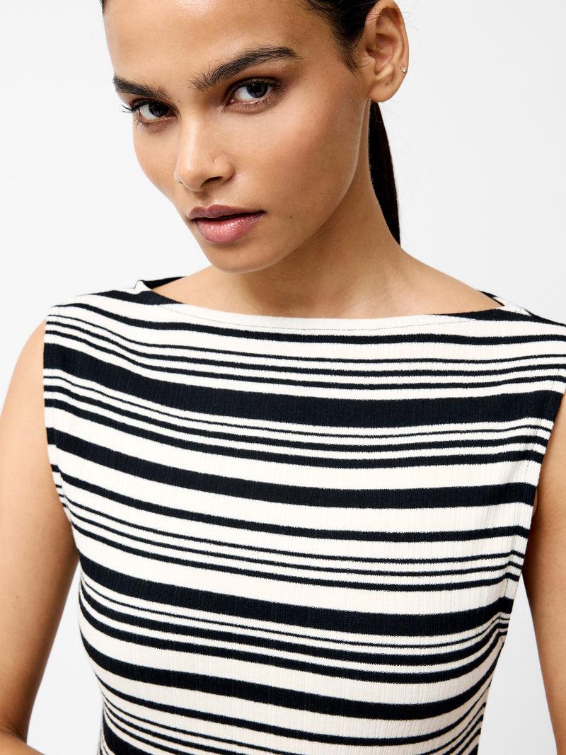 French Connection Sasia Rib Stripe Sleeveless Dress Black/White