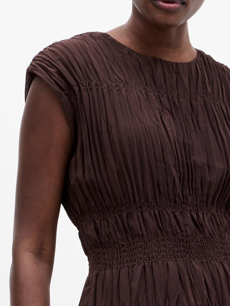 French Connection Saylor Pleated Georgette Sleeveless Top Bitter Chocolate