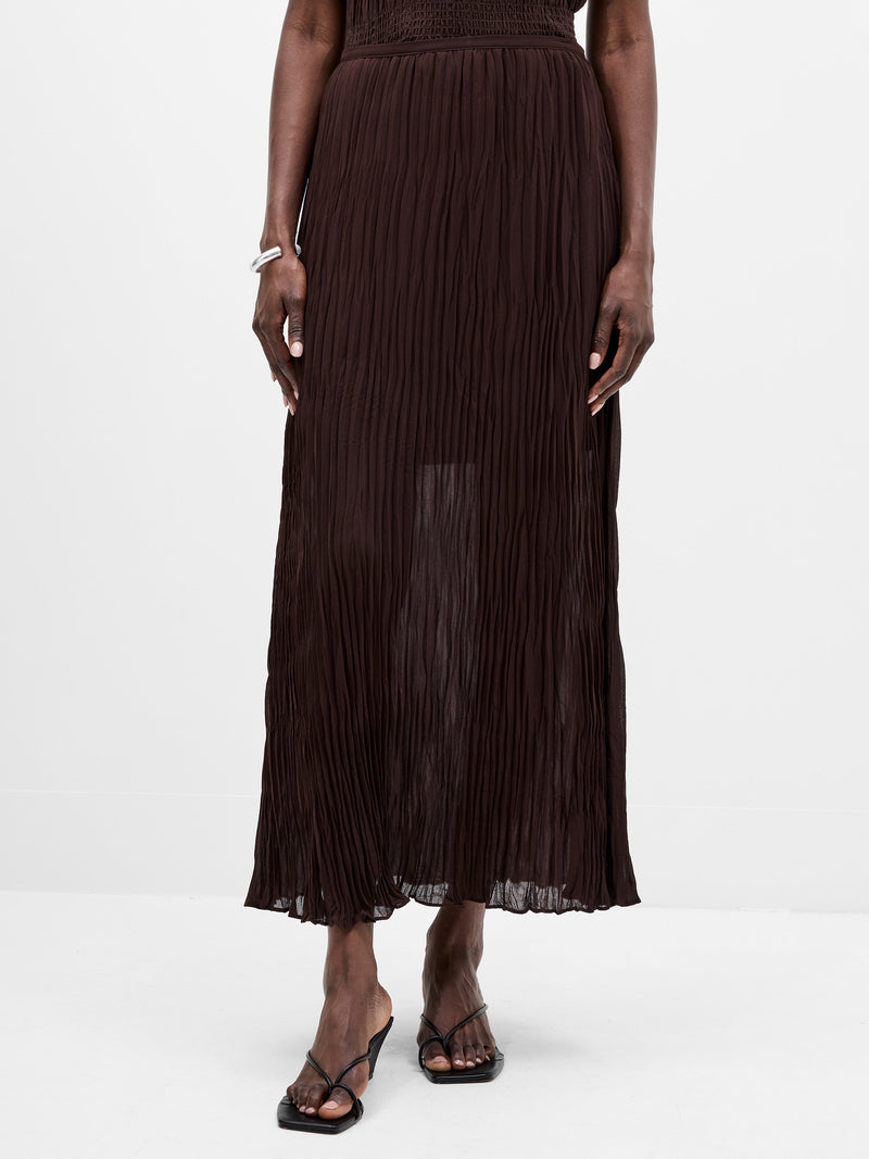 French Connection Saylor Pleated Overlay Maxi Skirt Bitter Chocolate