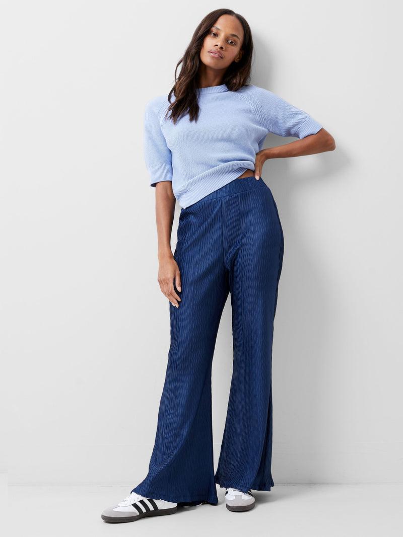 French Connection Scarlette Plisse Trousers Midnight Blue