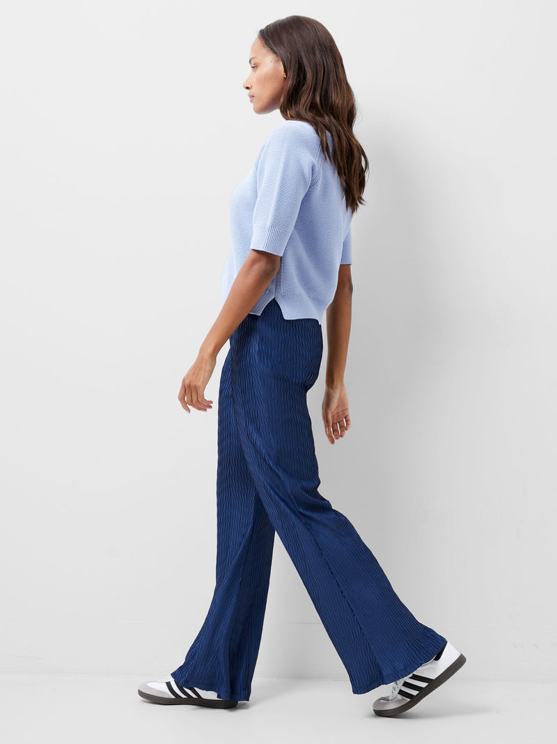 French Connection Scarlette Plisse Trousers Midnight Blue