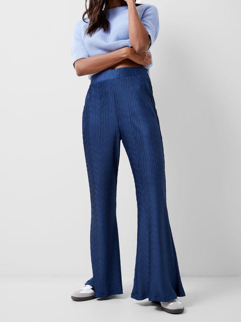 French Connection Scarlette Plisse Trousers Midnight Blue