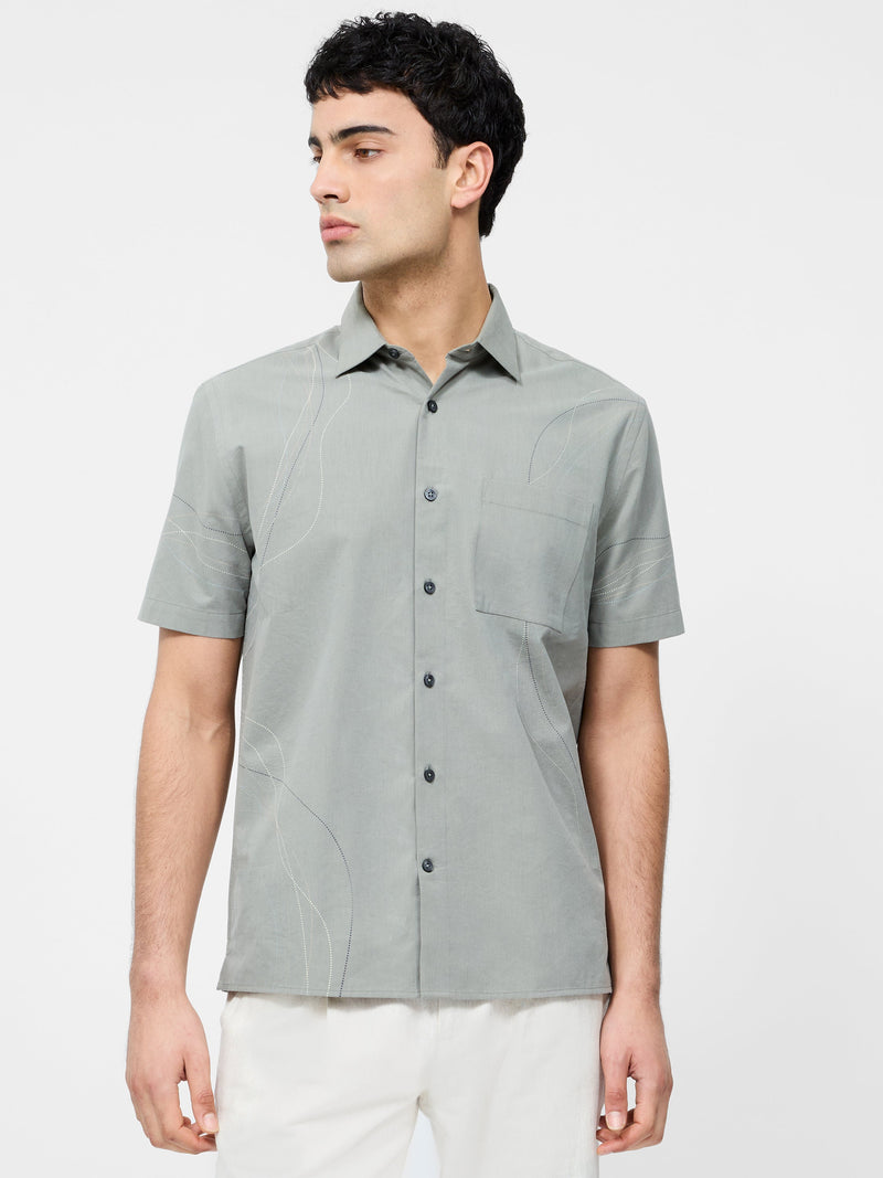 french connection Scribble Dots Leo Short Sleeve Shirt Sage Green