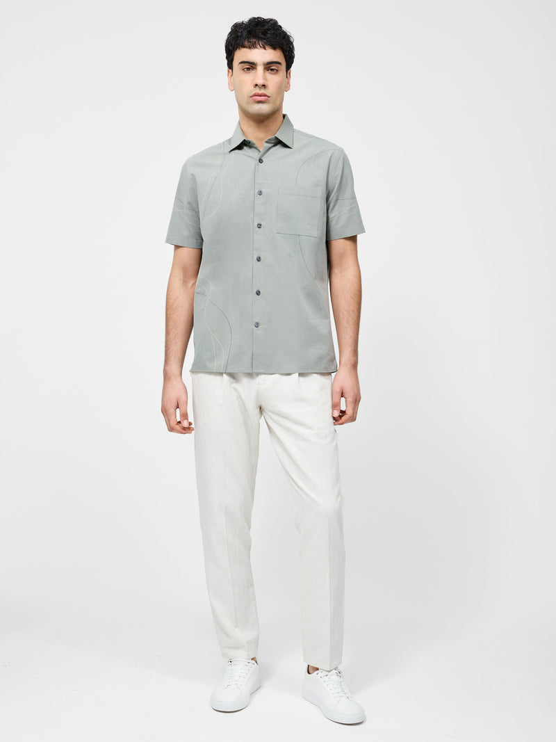 French Connection Scribble Dots Leo Short Sleeve Shirt Sage Green