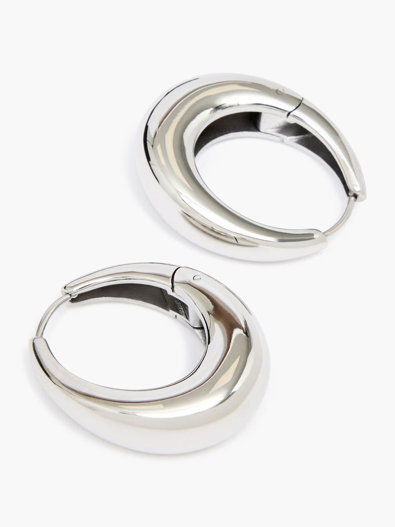 French Connection Sculptural Oval Hoop Earrings Rhodium