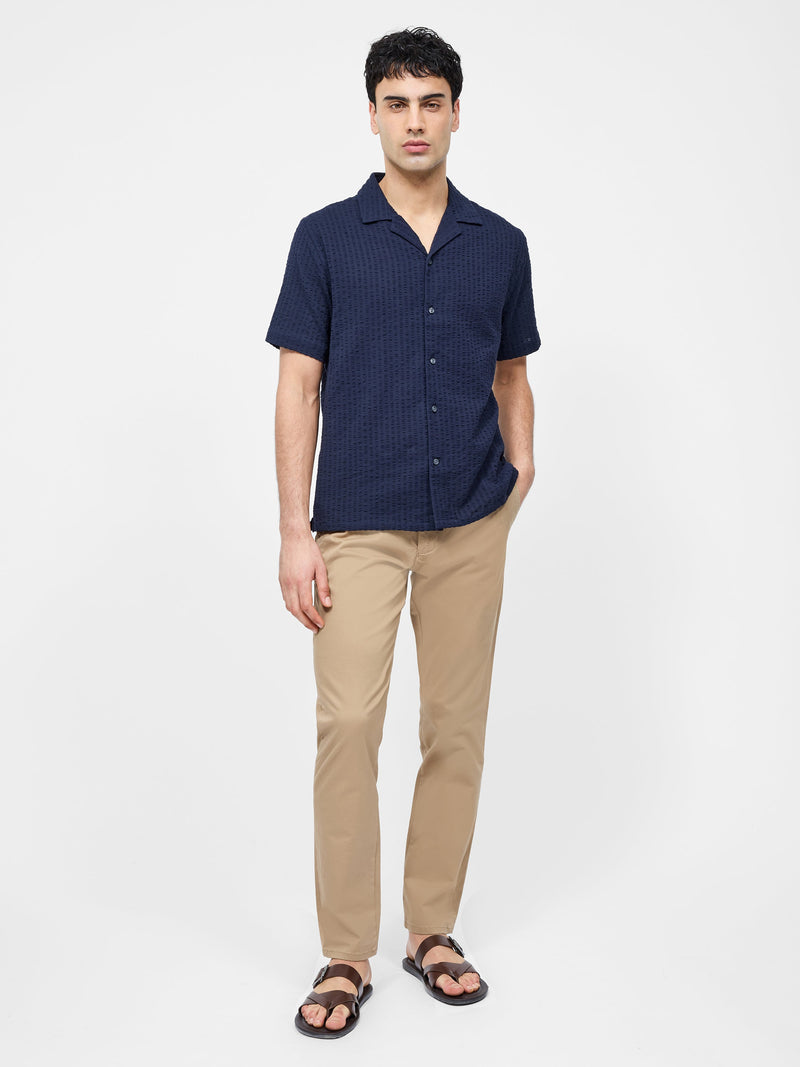 french connection Seersucker Short Sleeve Shirt Navy