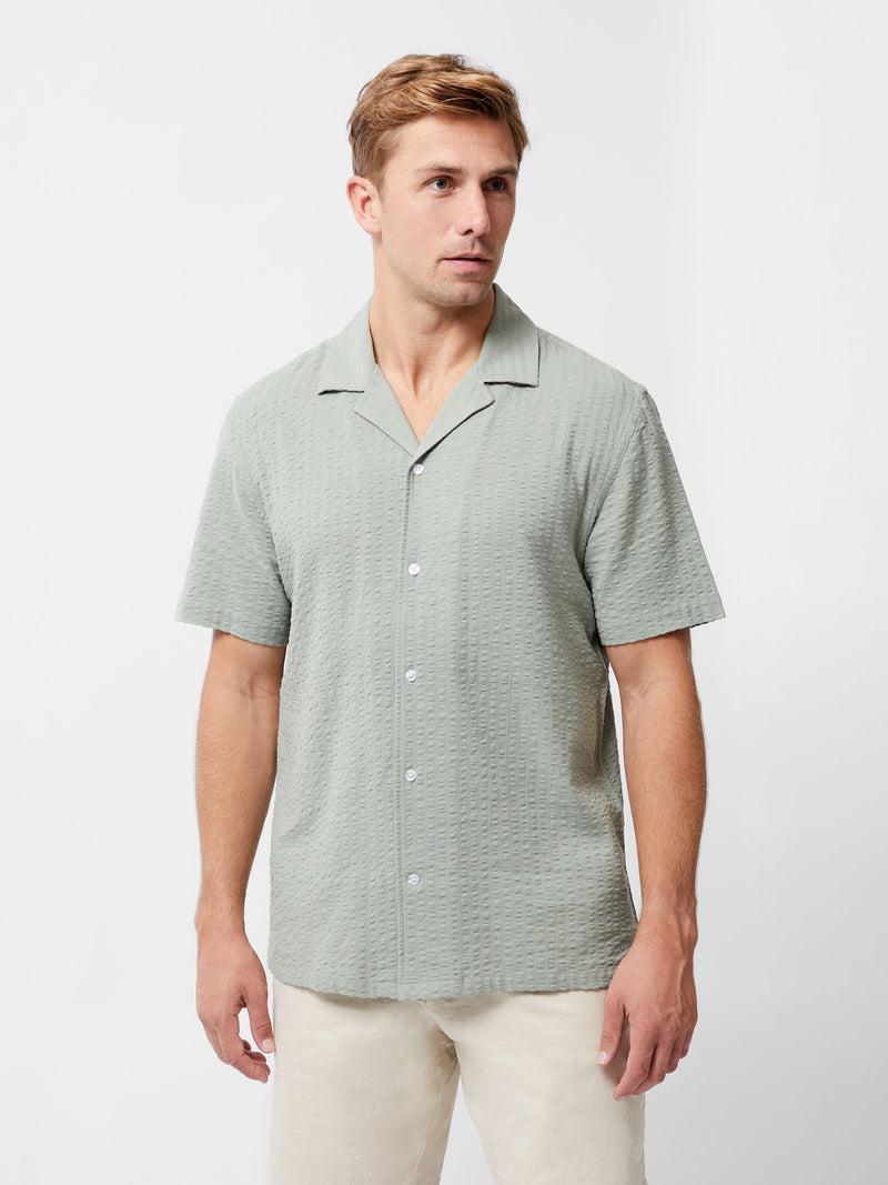 french connection Seersucker Short Sleeve Shirt Sage Green