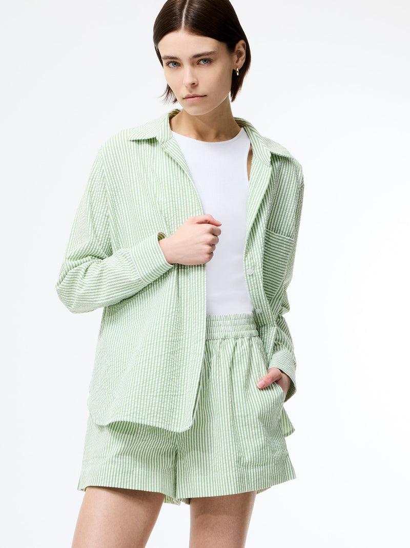 French Connection Seersucker Stripe Relaxed Shirt Green/White