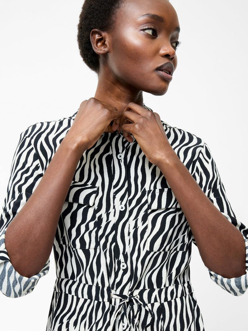 French Connection Seine Zebra Tie Shirt Dress Black/Classic Cream