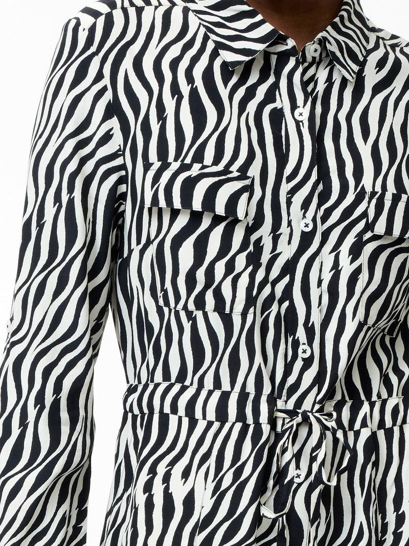 French Connection Seine Zebra Tie Shirt Dress Black/Classic Cream