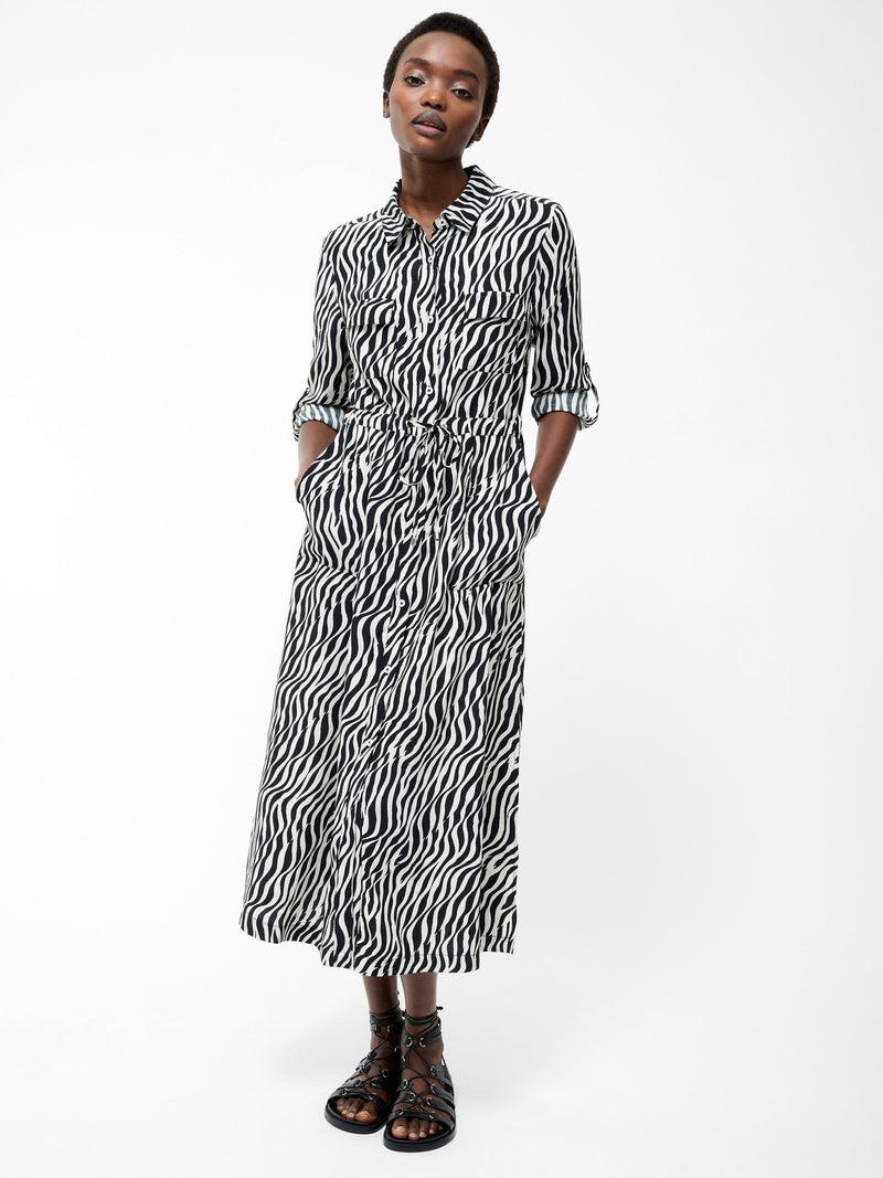 french connection Seine Zebra Tie Shirt Dress Black/Classic Cream