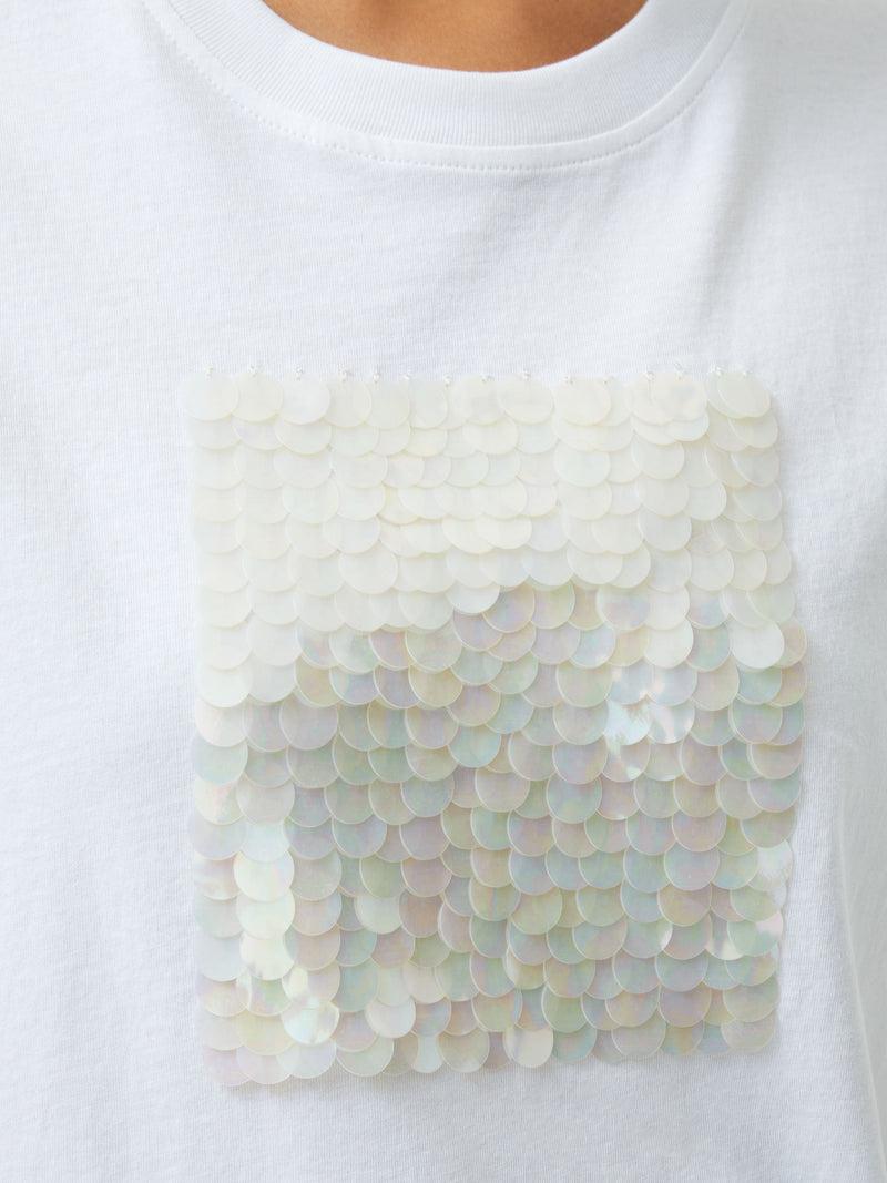 French Connection Sequin Jersey Short Sleeve T-Shirt Linen White