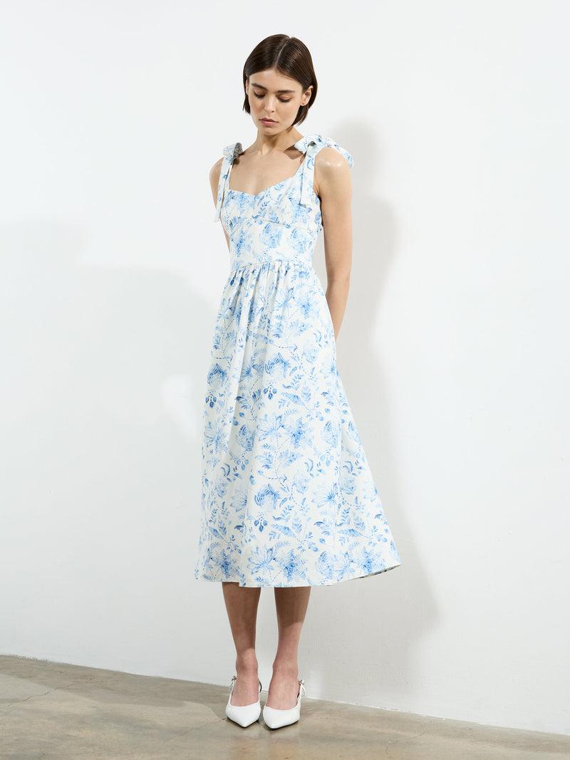 French Connection Serenity Dale Crepe Midi Dress Cream/Blue