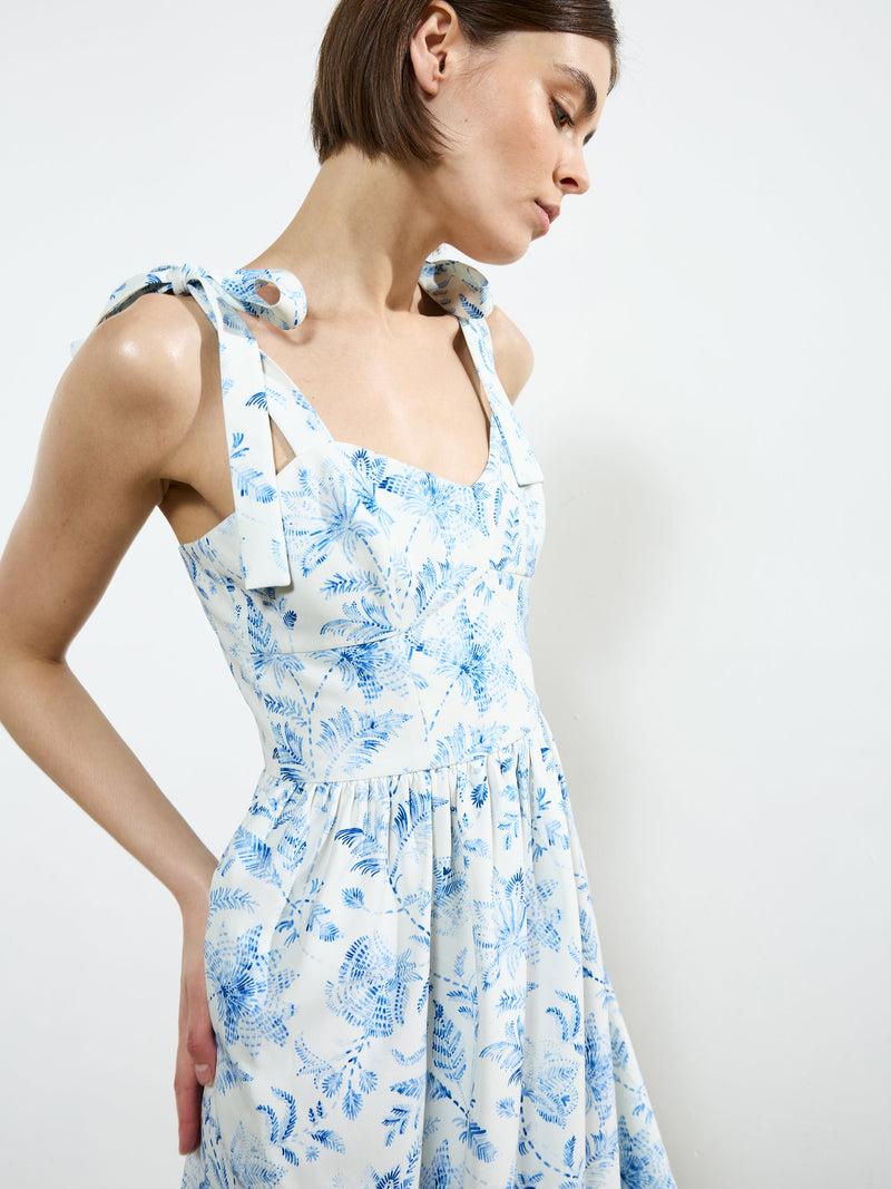 French Connection Serenity Dale Crepe Midi Dress Cream/Blue