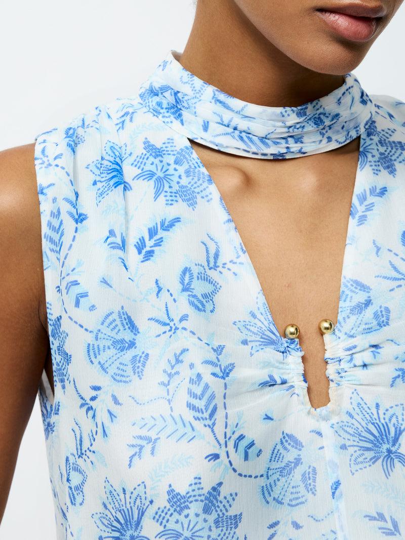 French Connection Serenity V Neck Trim Top Cream/Blue