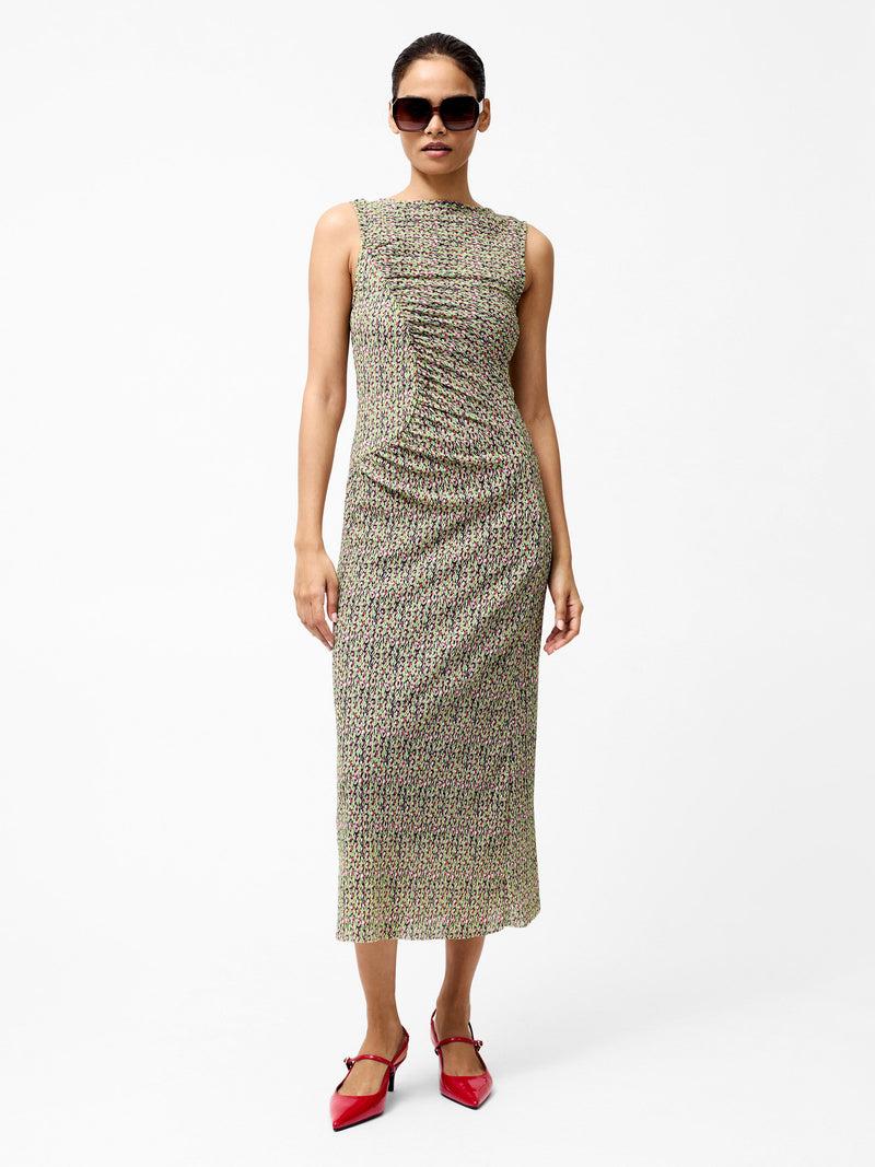 French Connection Shannon Ruched Midi Dress Navy Multi
