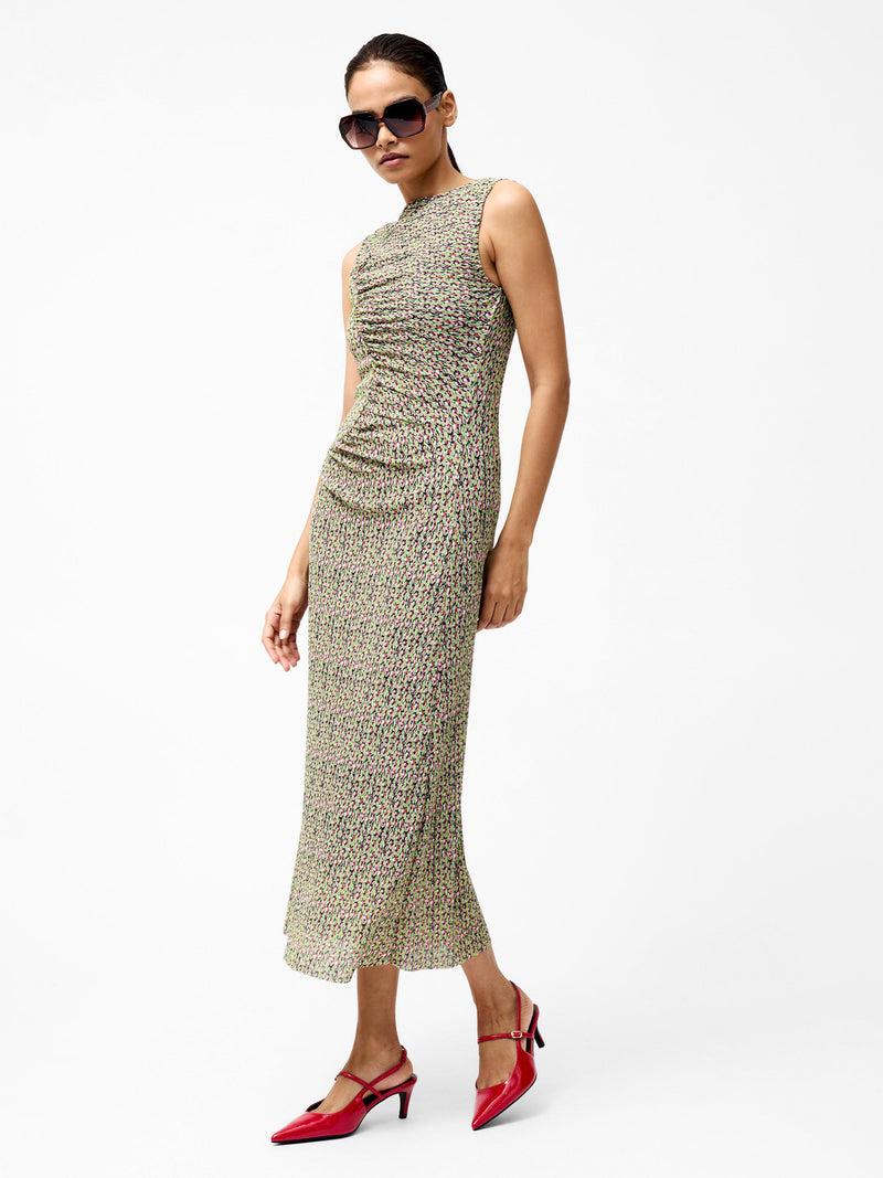 French Connection Shannon Ruched Midi Dress Navy Multi