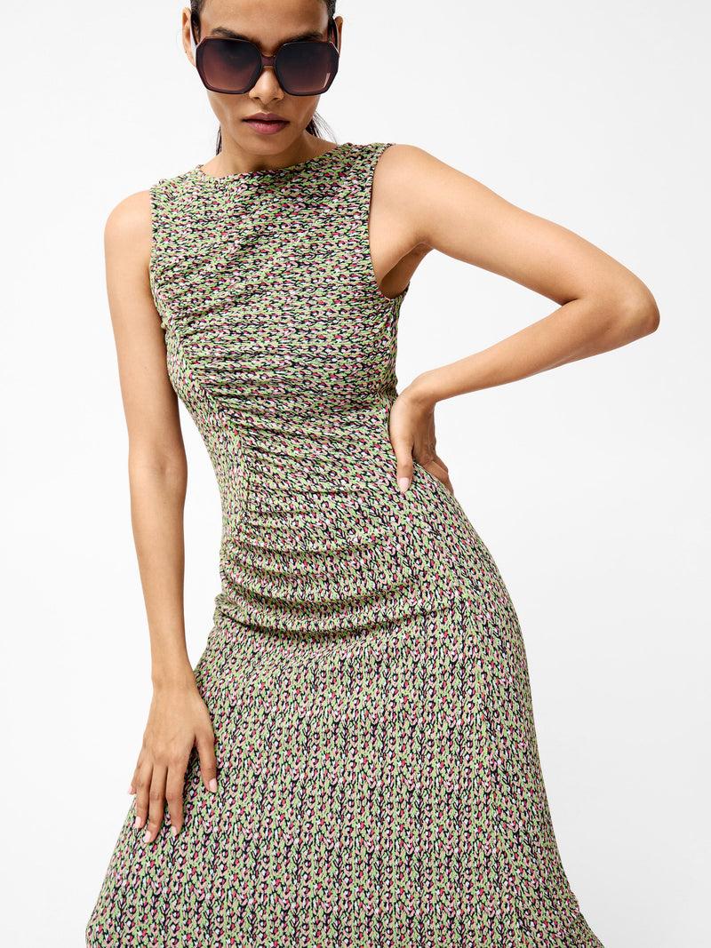 French Connection Shannon Ruched Midi Dress Navy Multi
