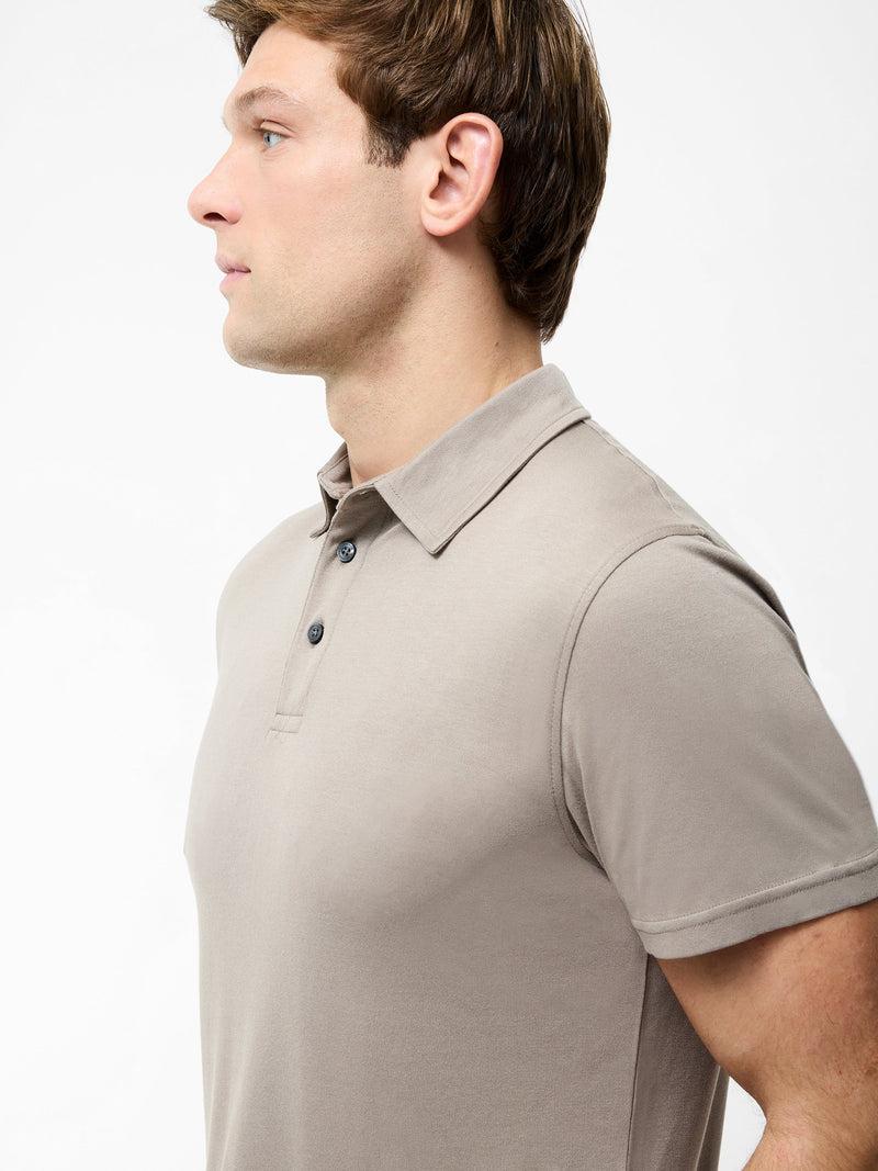 French Connection Short Sleeve Interlock Knit Button Polo Shirt Taupe