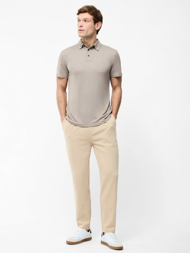 french connection Short Sleeve Interlock Knit Button Polo Shirt Taupe