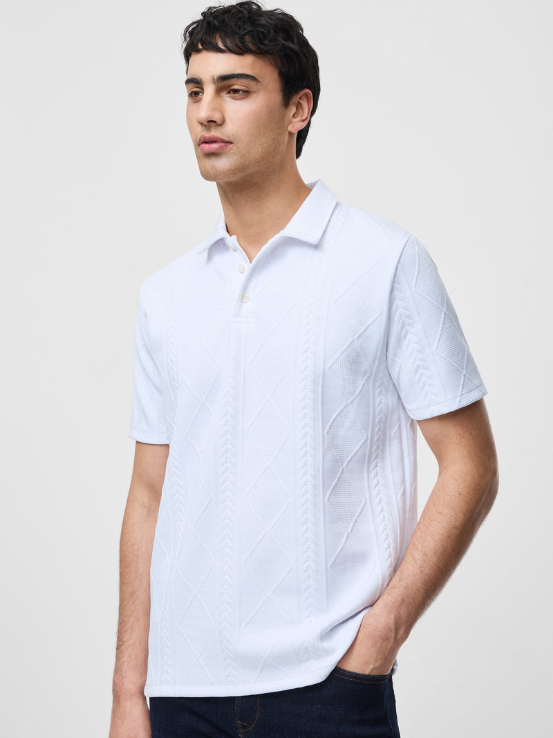 French Connection Short Sleeve Jacquard Polo Shirt White