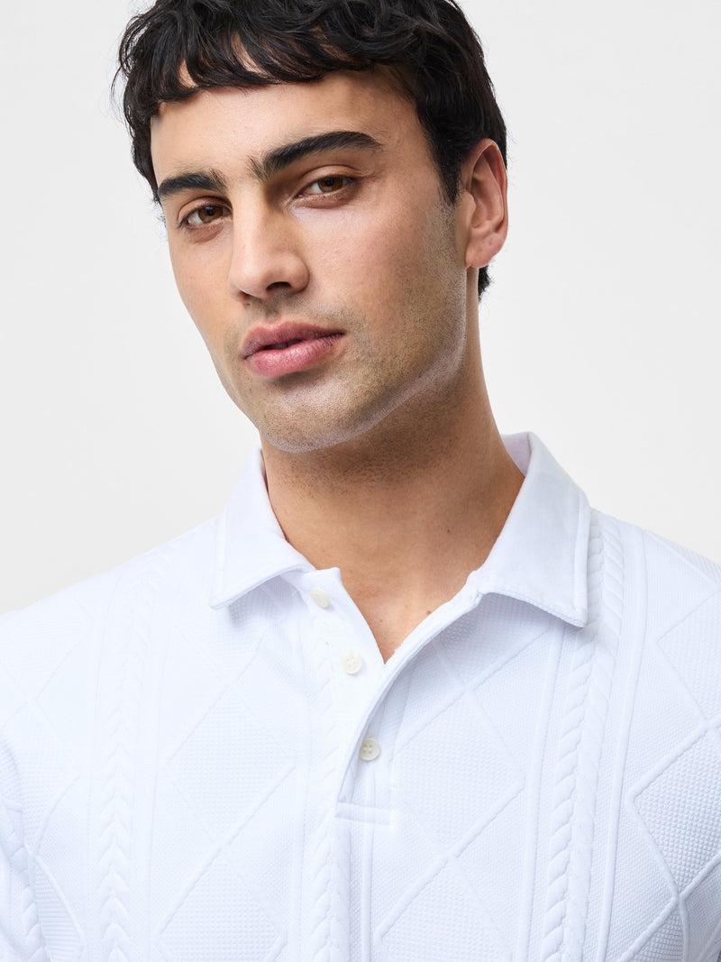 French Connection Short Sleeve Jacquard Polo Shirt White