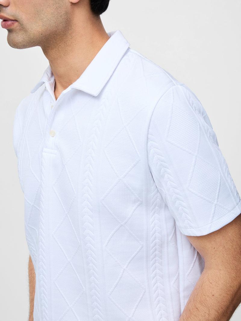 French Connection Short Sleeve Jacquard Polo Shirt White