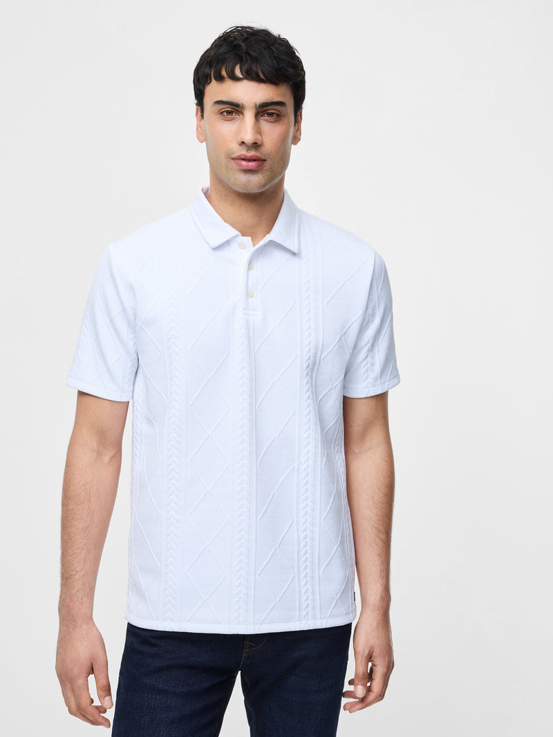 french connection Short Sleeve Jacquard Polo Shirt White