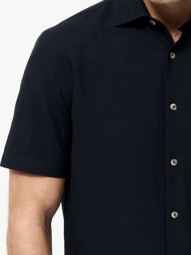 French Connection Short Sleeve Linen Blend Shirt Black