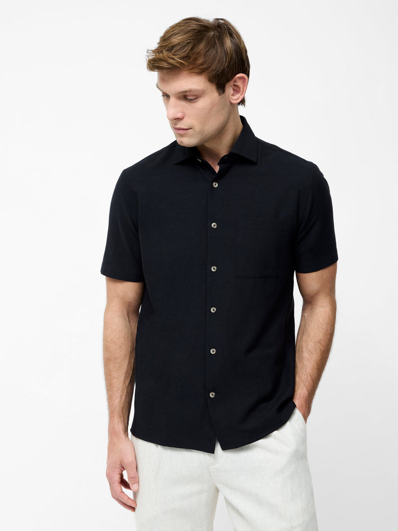 french connection Short Sleeve Linen Blend Shirt Black