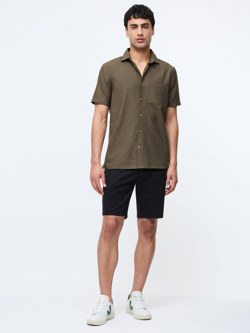 French Connection Short Sleeve Linen Blend Shirt Khaki