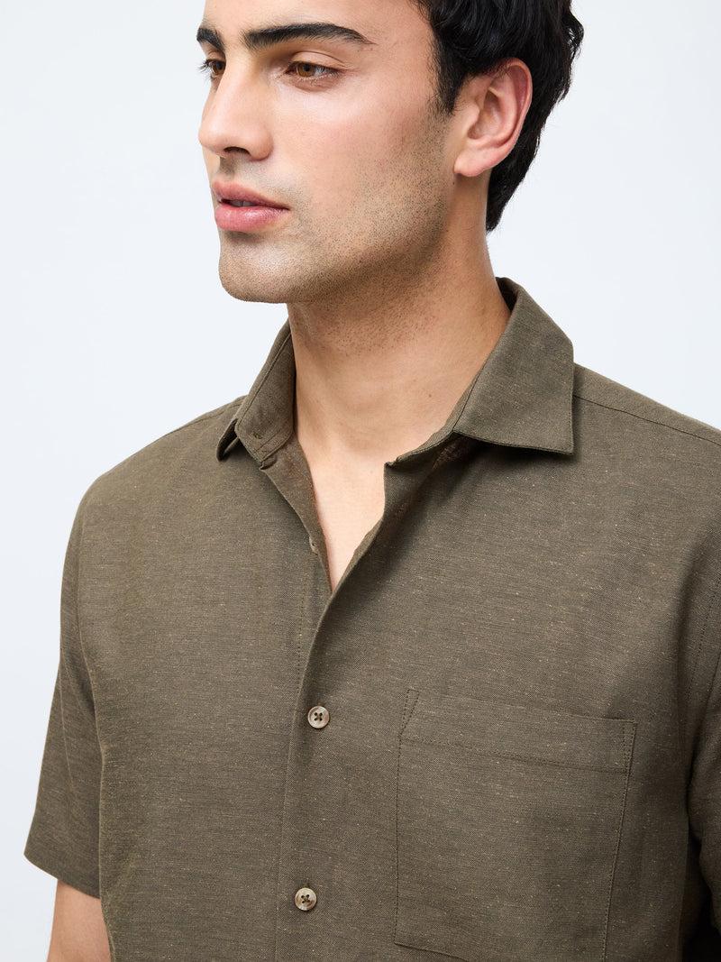 French Connection Short Sleeve Linen Blend Shirt Khaki