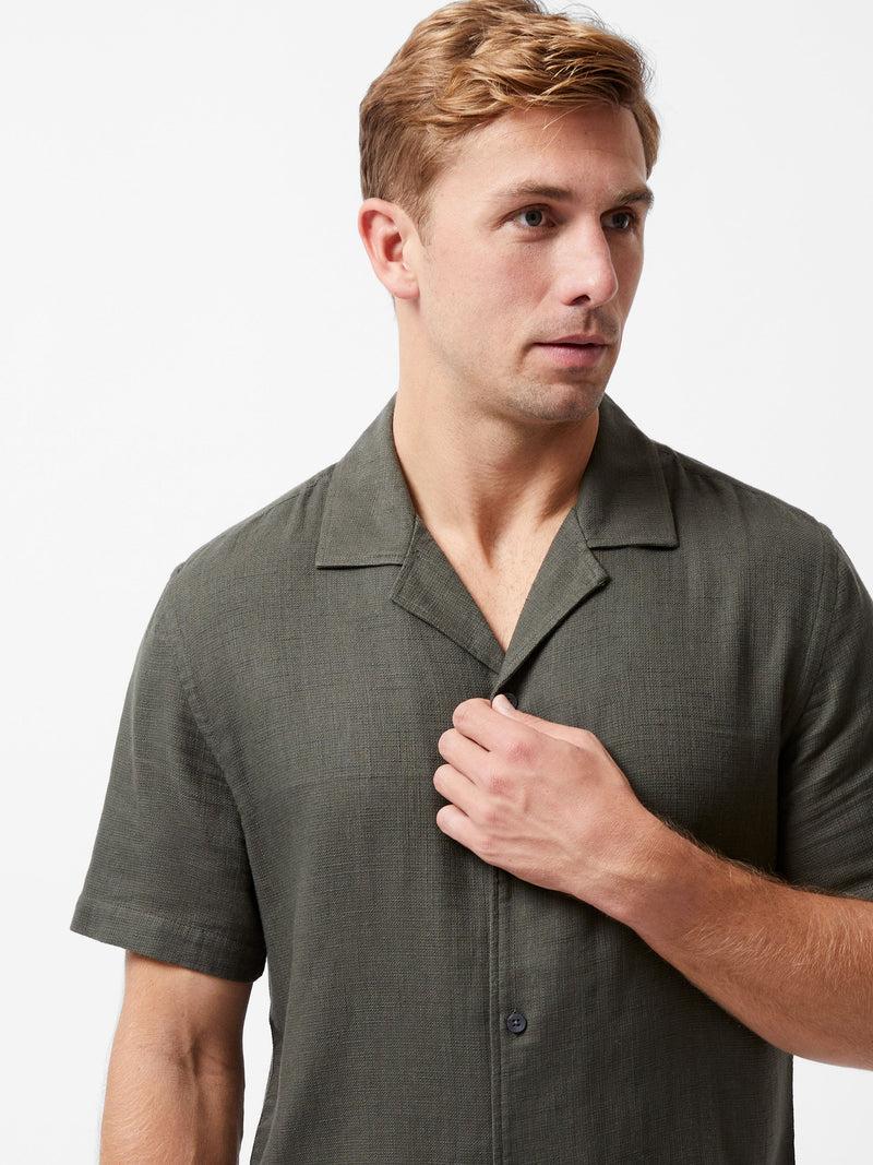 French Connection Short Sleeve Matty Weave Revere Shirt Khaki