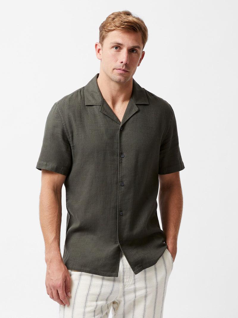 french connection Short Sleeve Matty Weave Revere Shirt Khaki