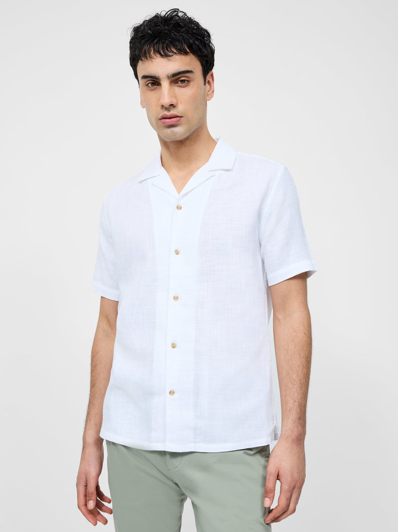 french connection Short Sleeve Matty Weave Revere Shirt White