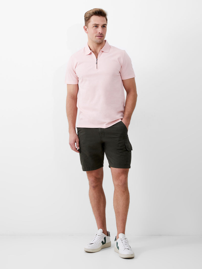 French Connection Short Sleeve Pique Zip Polo Shirt Silver Pink