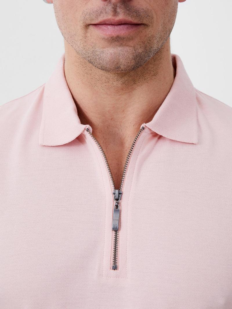 French Connection Short Sleeve Pique Zip Polo Shirt Silver Pink