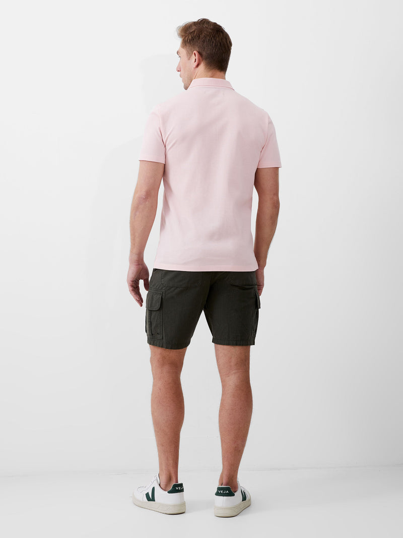 French Connection Short Sleeve Pique Zip Polo Shirt Silver Pink