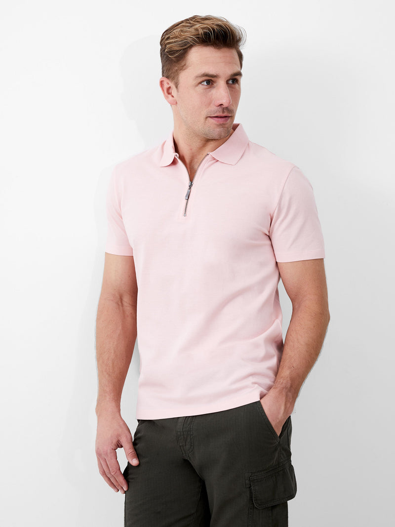 french connection Short Sleeve Pique Zip Polo Shirt Silver Pink