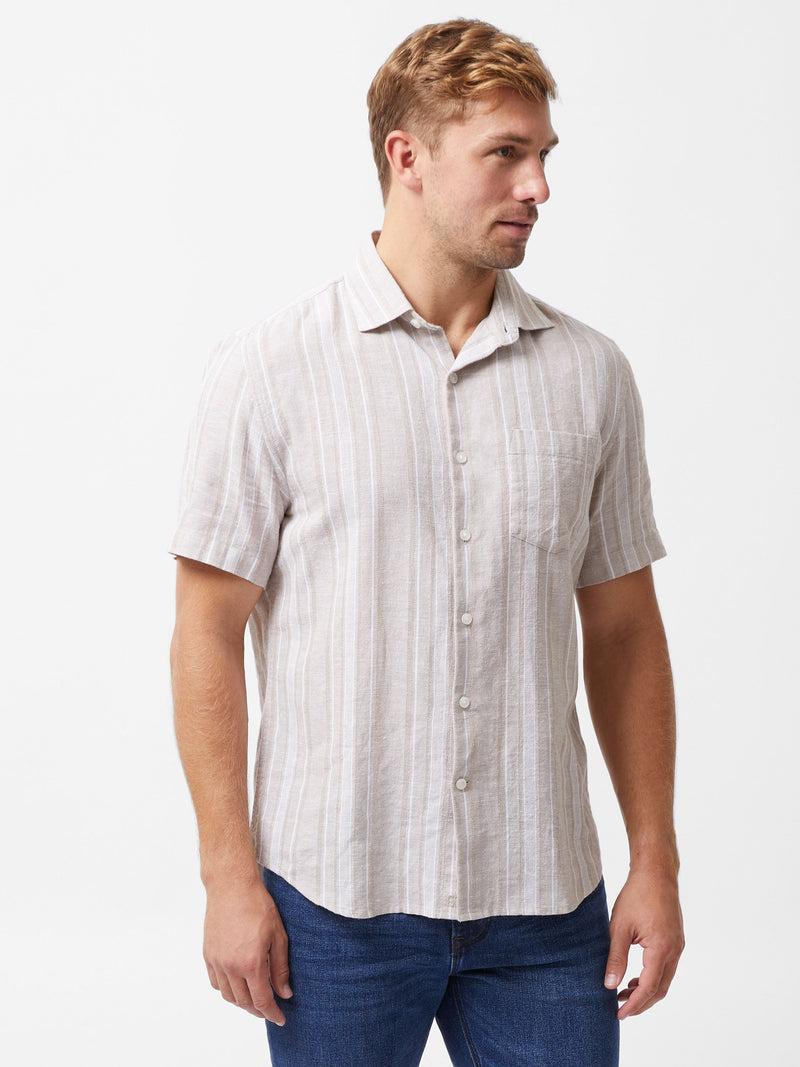french connection Short Sleeve Stripe Pocket Shirt Sand Stripe
