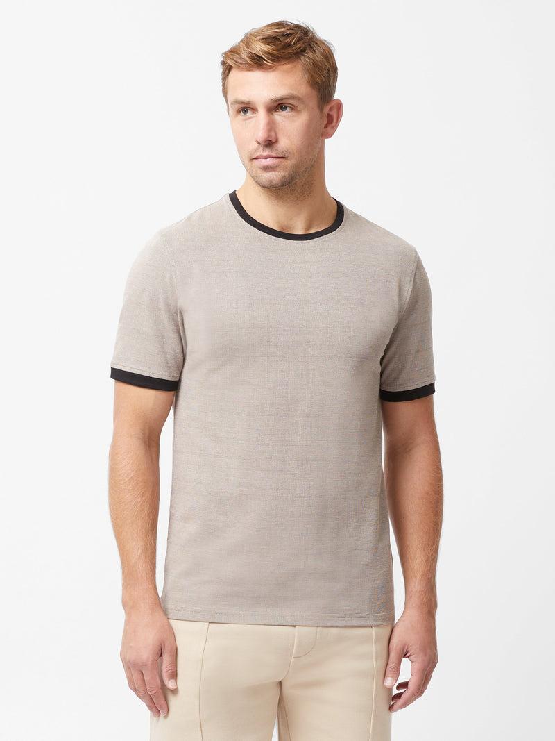 french connection Short Sleeve Textured T-Shirt Sand/Black