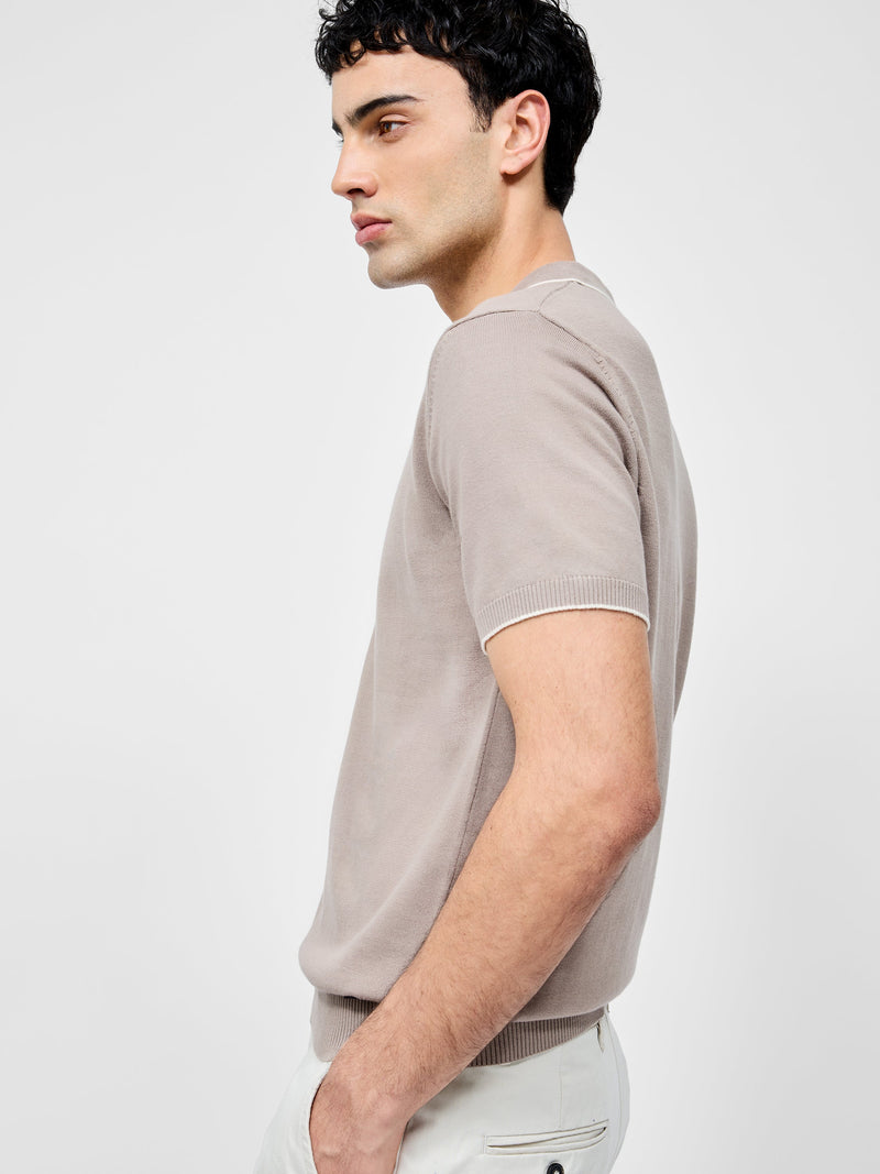 French Connection Short Sleeve Trophy Knit Polo Shirt Taupe/Stone