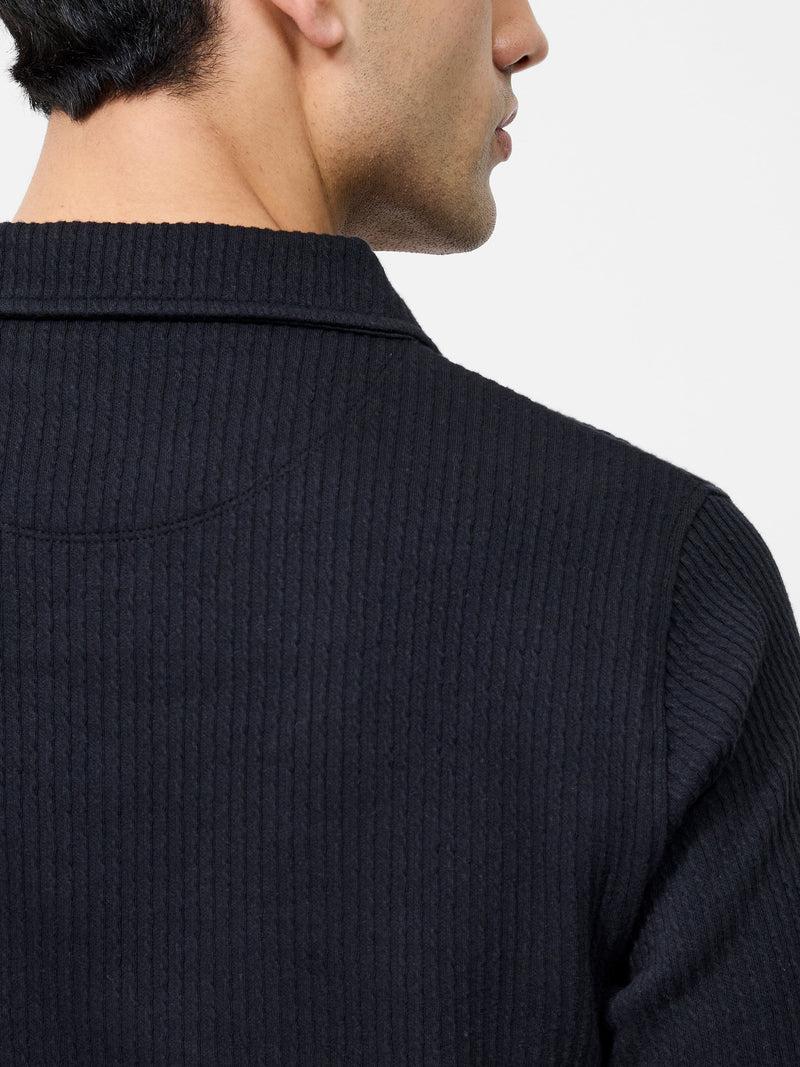 French Connection Short Sleeve Trophy Neck Polo Shirt Black