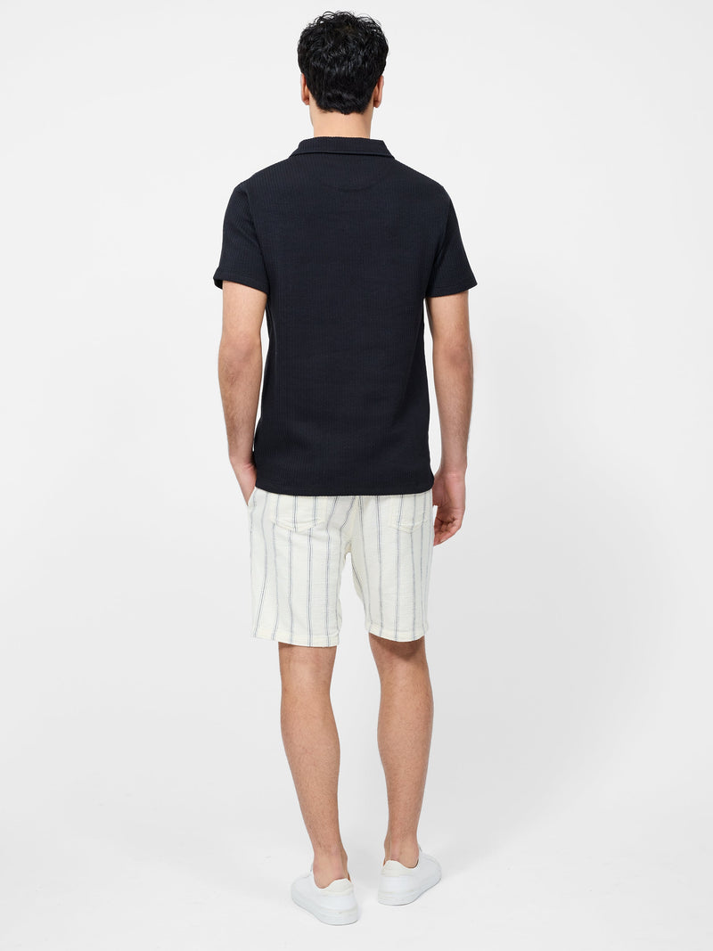 French Connection Short Sleeve Trophy Neck Polo Shirt Black