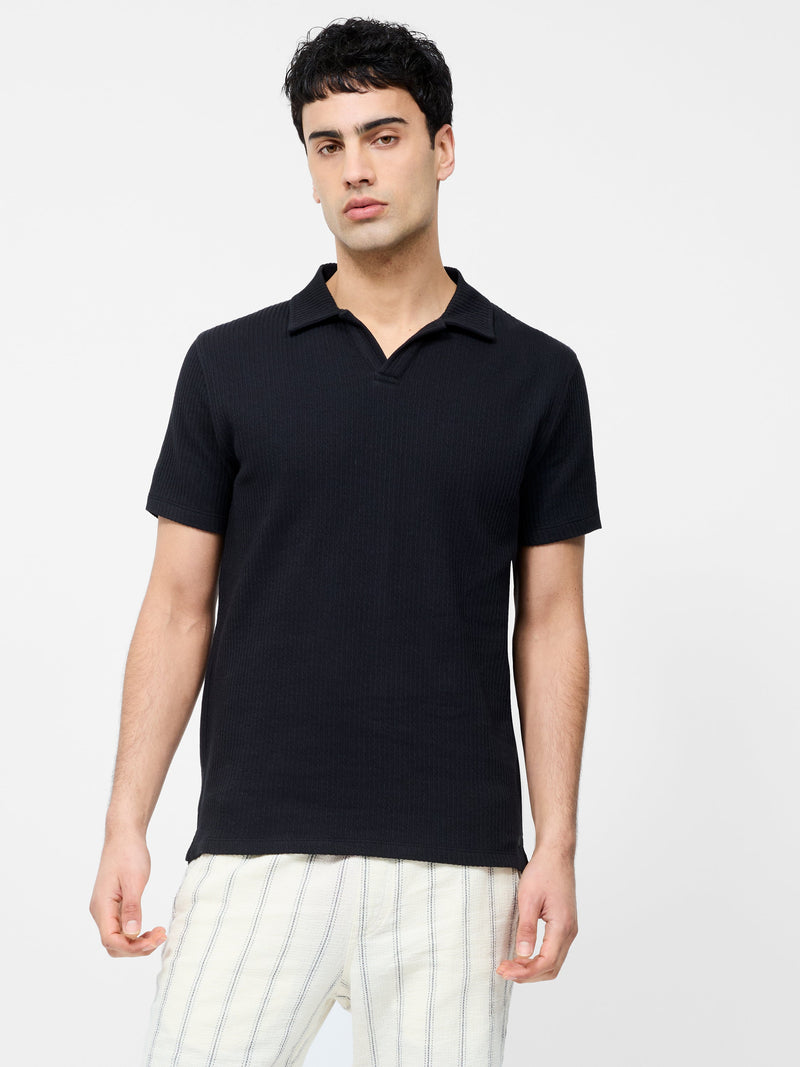 french connection Short Sleeve Trophy Neck Polo Shirt Black